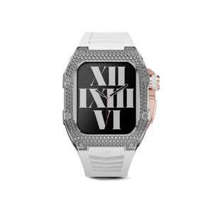 Корпус для часов Golden Concept для Apple Watch 41 мм, титан / кристаллы swarovski / резина / нержавеющая сталь, белый / стальной / розово-золотистый