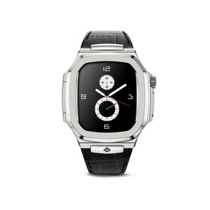 Корпус для часов Golden Concept для Apple Watch 45 мм, нержавеющая сталь / натуральная кожа, стальной / черный