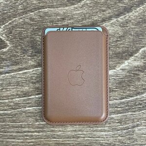 Кожаный кошелек с MagSafe для iPhone 12, 13, 14 (Pro, Max, Mini) / MagSafe / Кардхолдер/ Визитница коричневый