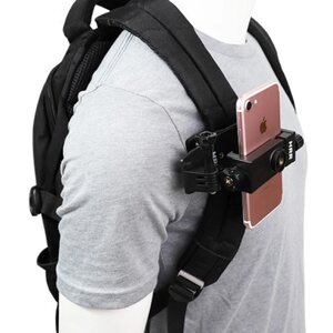 Крепление прищепка на рюкзак или одежду с держателем телефона для вертикальной и горизонтальной съемки от первого лица