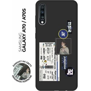 Матовый чехол BTS Stickers для Samsung Galaxy A70 / A70s / Самсунг А70 / А70с с 3D эффектом черный