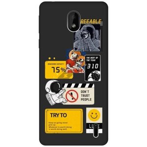 Матовый чехол Space Stickers для Nokia 1 Plus / Нокиа 1 Плюс с 3D эффектом черный