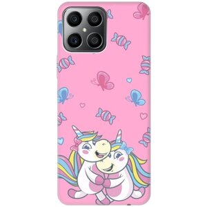 Матовый чехол Unicorns and Candies для Honor X8 / Хонор Икс 8 с 3D эффектом розовый