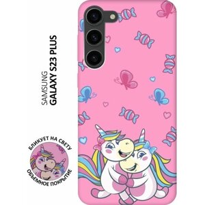 Матовый чехол Unicorns and Candies для Samsung Galaxy S23+Самсунг С23 Плюс с 3D эффектом розовый