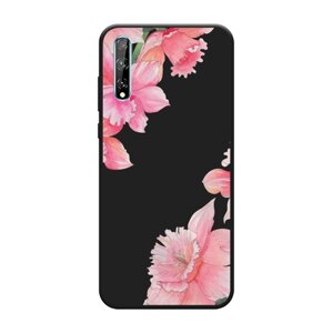 Матовый силиконовый чехол на Huawei Y8p / Хуавей Y8p Розовые цветочные уголки, черный