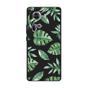 Матовый силиконовый чехол на Oppo Reno 11 (Global) / Оппо Рено 11 Глобал Нарисованные пальмовые листья, черный