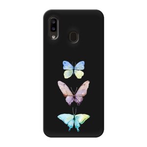 Матовый силиконовый чехол на Samsung Galaxy A30 / Самсунг A30 Акварельные бабочки, черный