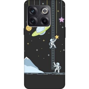 Матовый Soft Touch силиконовый чехол на OnePlus 10T / ВанПлюс 10Т с 3D принтом "Ladder into Space" черный