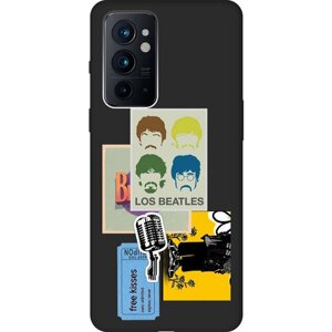 Матовый Soft Touch силиконовый чехол на OnePlus 9RT / ВанПлюс 9РТ с 3D принтом "Beatles Stickers" черный