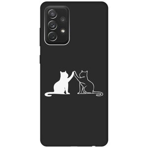 Матовый Soft Touch силиконовый чехол на Samsung Galaxy A72, Самсунг А72 с 3D принтом "Cats W" черный