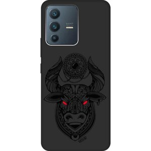 Матовый Soft Touch силиконовый чехол на Vivo V23 / Виво В23 с 3D принтом "Grand Bull" черный