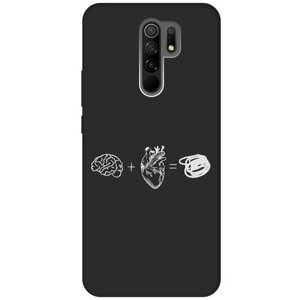 Матовый Soft Touch силиконовый чехол на Xiaomi Redmi 9, Сяоми Редми 9 с 3D принтом "Brain Plus Heart W" черный