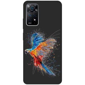 Матовый Soft Touch силиконовый чехол на Xiaomi Redmi Note 11 Pro, Сяоми Редми Ноут 11 Про с 3D принтом "Colorful Parrot" черный