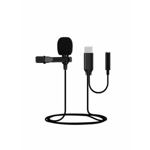 Петличный микрофон FaisON, Mic-2, Hidden, кабель Jack 3.5mm (f), Type-C (m), 1.0м, цвет: чёрный