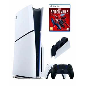 PlayStation 5 Slim, с дисководом, 1 ТБ + 2-ой геймпад (черный) + Док-станция + игра SPIDER MAN