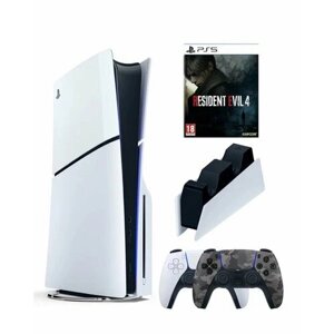 PlayStation 5 Slim, с дисководом, 1 ТБ + 2-й геймпад (камуфляж) + Док-станция + игра RESEDENT EVIL 4