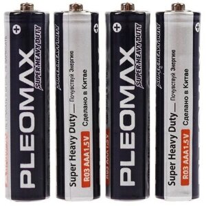 Pleomax Батарейка солевая Pleomax Super Heavy Duty, AAA, R03-4S, 1.5В, спайка, 4 шт.