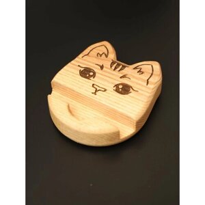 Подставка "кот" для телефона деревянная настольная