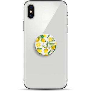 Попсокет белый с рисунком Сочные лимоны / Держатель для телефона круглый с принтом