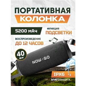 Портативная Bluetooth-колонка NowGo F8, 5200мАч, IPX6 защита от воды, мощность 40 Вт (2x20Вт), BT 5.3, MicroSD слот, AUX, TWS, до 12 часов работы (F8) Global, черная