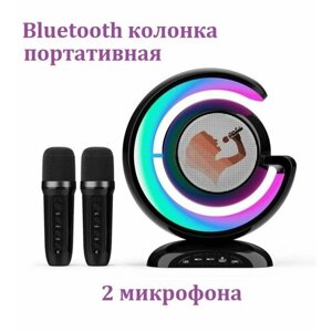 Портативная Bluetooth колонка с 2 микрофонами YS-110 / Беспроводной динамик для караоке со светодиодной подсветкой черный