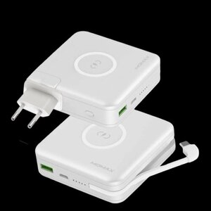 Портативное зарядное устройство Momax Q. POWER PLUG Wireless Portable PD & QC3.0 Fast Charger (Built-in Lightning Cable) - белый (IP93MF