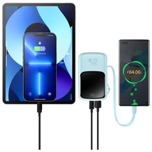 Портативный аккумулятор BASEUS Qpow Pro Digital display fast charge Type-C Edition,10000 mAh, 22.5W, с кабелем Type-C, Голубой, PPQD020103