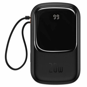 Портативный аккумулятор BASEUS Qpow Pro Digital Display, встроенный кабель Lightning, 3A, 20000 мАч, черный