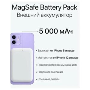 Портативный Внешний Магнитный Аккумулятор Battery Pack Magnetic 5000 mAh для iPhone 12/13/14, Белый