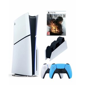 Приставка Sony Playstation 5 slim 1 Tb+2-ой геймпад (голубой)+зарядное+Final Fantasy