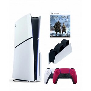 Приставка Sony Playstation 5 slim 1 Tb+2-ой геймпад (красный)+зарядное+God of War