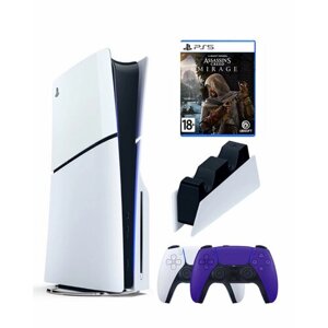 Приставка Sony Playstation 5 slim 1 Tb+2-ой геймпад (пурпурный)+зарядное+Assassins Mirage