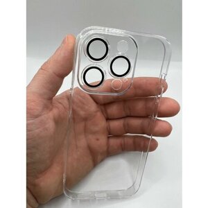 Прозрачный чехол для Apple iPhone 14 про с защитой камеры + защитное стекло 9D