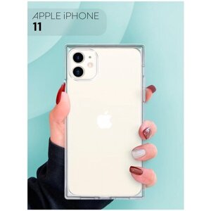 Прозрачный силиконовый чехол для Apple iPhone 11 (Эпл Айфон 11 / Эппл Айфон 11) прямоугольный, противоударный, защита блока камер