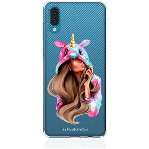 Прозрачный силиконовый чехол MustHaveCase для Samsung Galaxy A02 Unicorn Girl/ Единорог для Самсунг Галакси А02