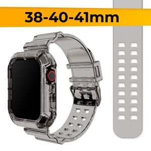 Прозрачный силиконовый ремешок для Apple Watch 1-9, SE, 38-40-41 mm / Сменный браслет на часы Эпл Вотч 1, 2, 3, 4, 5, 6, 7, 8, 9 и СE / Серый