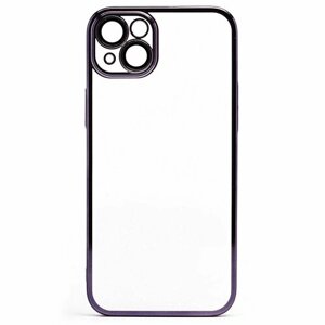 Прозрачный защитный чехол с цветной рамкой на Apple iPhone 14 Plus/ Накладка с защитой камеры (накладки на линзы в комплекте)/ фиолетовый