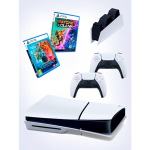PS5 (ПC5) Игровая приставка Sony PlayStation 5 Slim disc + 2-й геймпад + зарядное + игра Minecraft+ игра Ratchet Clank