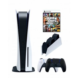 PS5 (ПС5) Игровая приставка Sony PlayStation 5 ( 3-я ревизия) + 2-й геймпад (черный) + зарядное + игра GTA5 (825Gb)