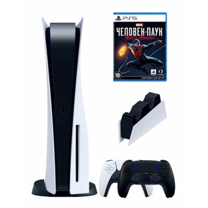 PS5 (ПС5) Игровая приставка Sony PlayStation 5 ( 3-я ревизия) + 2-й геймпад (черный) + зарядное + Spider Man