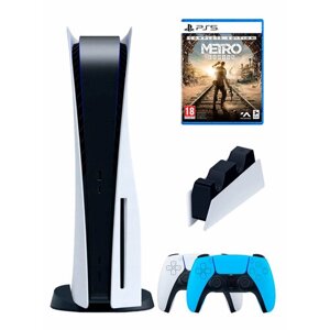 PS5 (ПС5) Игровая приставка Sony PlayStation 5 ( 3-я ревизия) + 2-й геймпад (голубой) + зарядное + игра Metro