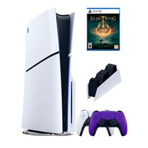 PS5 (ПС5) Игровая приставка Sony PlayStation 5 Slim disc + 2-й геймпад (фиолетовый )+ зарядное +ElderRing
