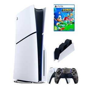 PS5 (ПС5) Игровая приставка Sony PlayStation 5 Slim disc + 2-й геймпад (камуфляж) + зарядное + игра SonicSS