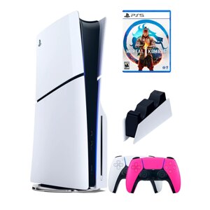 PS5 (ПС5) Игровая приставка Sony PlayStation 5 Slim disc + 2-й геймпад (розовый) + зарядное + игра Mortal Kombat