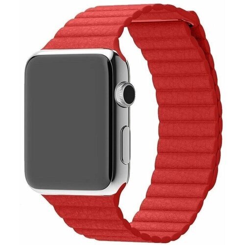 Ремешок для смарт-часов, фитнес-браслета Apple Watch Series 1 2 3 4 SE 5 6 7 8 ultra ультра кожаный магнитный браслет Эпл Вотч 42/44/45/49 мм, красный