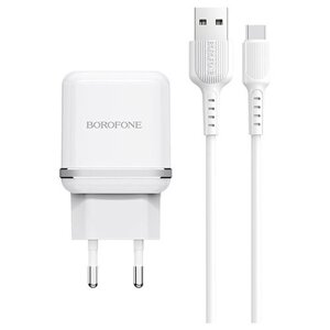 Сетевое зарядное устройство Borofone BA25A Outstanding + кабель USB Type-C, белый