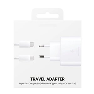 Сетевое зарядное устройство для SAMSUNG + кабель USB Type-C / Адаптер питания Super Fast Charging 45W / Быстрая зарядка 45W для SAMSUNG / White