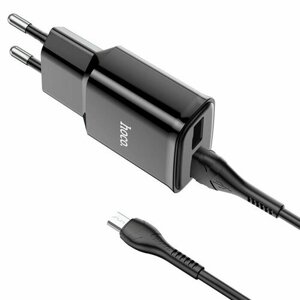 Сетевое зарядное устройство Hoco C88A, 2 USB, 2.4 А, кабель Micro USB - USB, 1 м, чёрный
