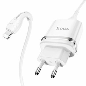 Сетевое зарядное устройство Hoco N1, 1 USB, 2.4 А, кабель Lightning - USB, 1 м, белое (комплект из 4 шт)