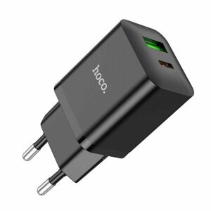 Сетевое зарядное устройство Hoco N28, 1 Type-C, 1 USB, 3 А, 20 Вт + 18 Вт, PD + QC, чёрное (комплект из 3 шт)